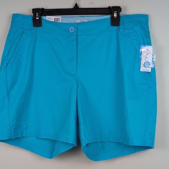 Crown & Ivy Caribbean Turquoise Caroline 7" Shorts Stretch Twill Size 14W NWT - Picture 2 of 9